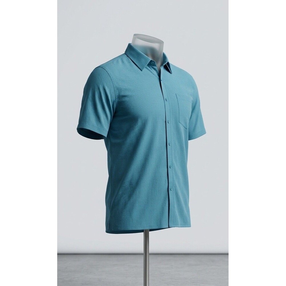 F/X Fusion Shirt Men's XL Teal Blue Short Sleeve Button Up Modal Blend Textured